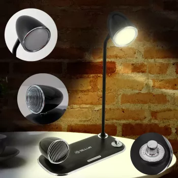 Stalinė lempa Tellur TLL151361 su belaidžiu Qi įkrovikliu ir Bluetooth garsiakalbiu, reguliuojamu apšvietimu
