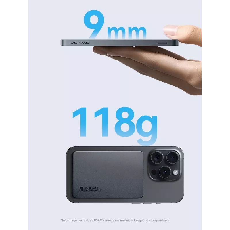 PowerBank 5000mAh 20W belaidis įkroviklis MagSafe titanas