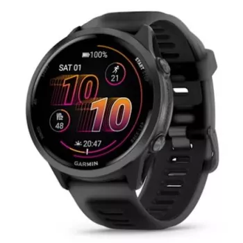 Išmanusis laikrodis GARMIN Forerunner 570 — 47 mm šlifuoto aliuminio korpusas, peršviečiamas juodas silikoninis dirželis
