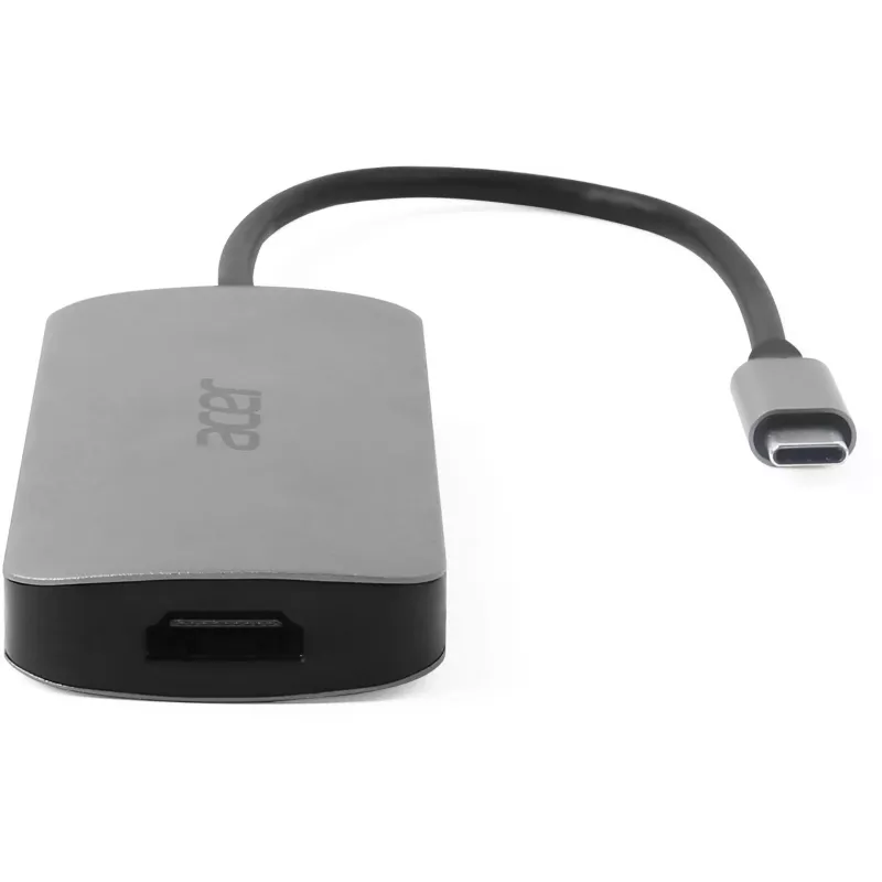 7-in-1 USB-C adapteris Acer — USB 3.2 Gen 1 Type-C, 3x USB-A, HDMI, SD/MicroSD, 100W PD, sidabrinis