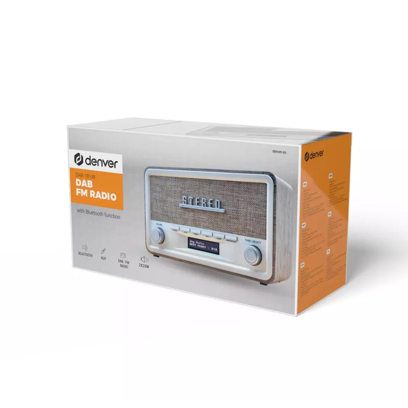 Denver DAB-18LW radijo imtuvas, retro dizainas, baltas