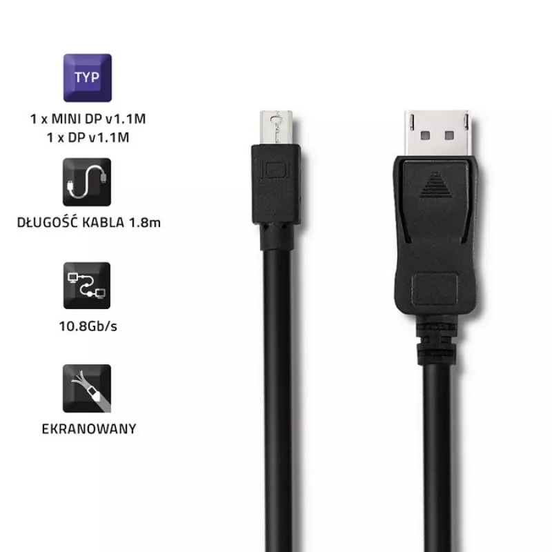 Qoltec 50434 1,8 m Mini DisplayPort – DisplayPort laidas, juodas