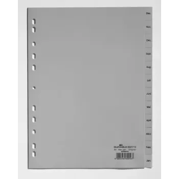 Durable 6507-10 Mėnesių skirtukai pilki, polipropileniniai, A4