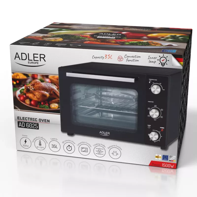 Elektrinė orkaitė Adler AD 6025 – 35 l, 1500 W, juoda