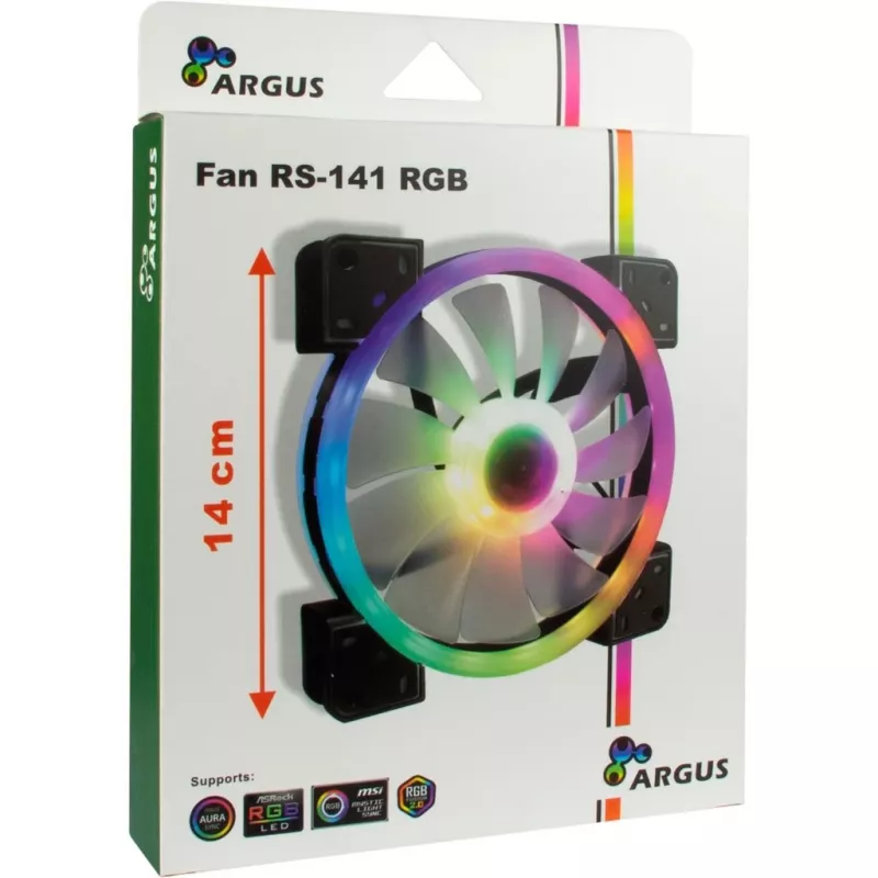 Inter-Tech 88885539 Argus RS-141 RGB korpuso ventiliatorius, 140x140x25 mm, 1200 aps./min., juodas