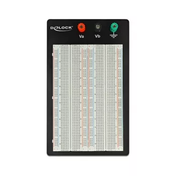 Breadboard DELOCK 18314 – litavimui nereikalinga prototipinė plokštė, metalas/plastikas, 109×165×1 mm, juoda/balta
