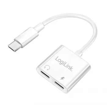 LogiLink USB-C garso adapteris USB-C/M į 2x USB-C/F 60W PD baltas