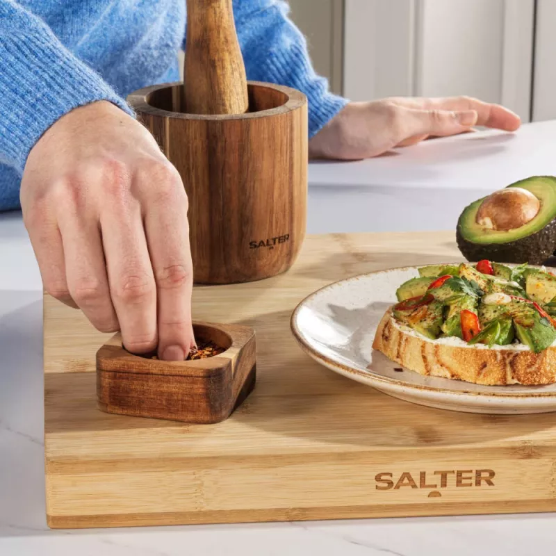 Salter Toronto BW127821EU7 akacijų medžio druskinė ir pipirinė su padėklu