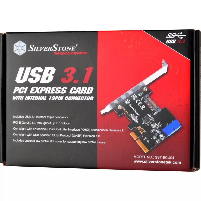 PCIe 4x USB 3.2 Gen1 valdiklio plokštė Silverstone SST-ECU04-E