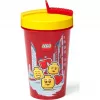 Puodelis su šiaudeliu Room Copenhagen LEGO Iconic Girl Bright Red 500 ml (raudona/geltona)
