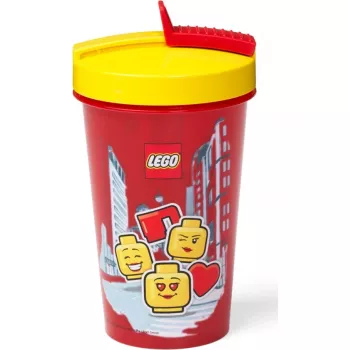 Puodelis su šiaudeliu Room Copenhagen LEGO Iconic Girl Bright Red 500 ml (raudona/geltona)