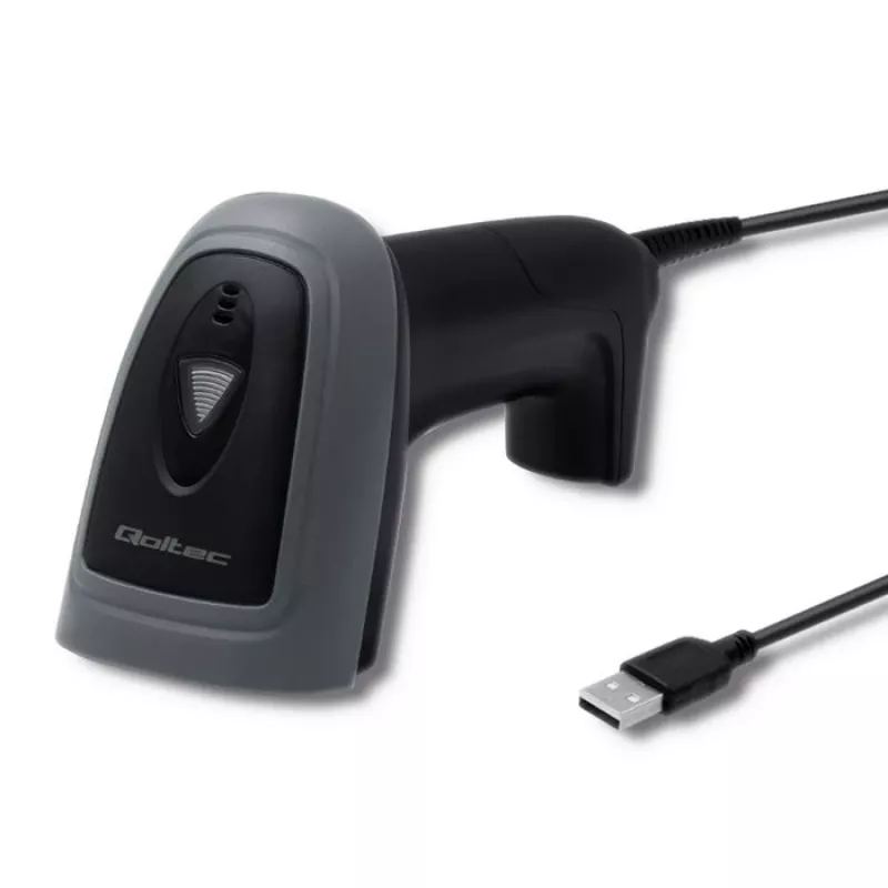 Rankinis brūkšninių kodų skaitytuvas QOLTEC 50863 – 1D/2D skaitytuvas, USB laidinis, LED jutiklis, juodas, 5V, 1,8 m laidas