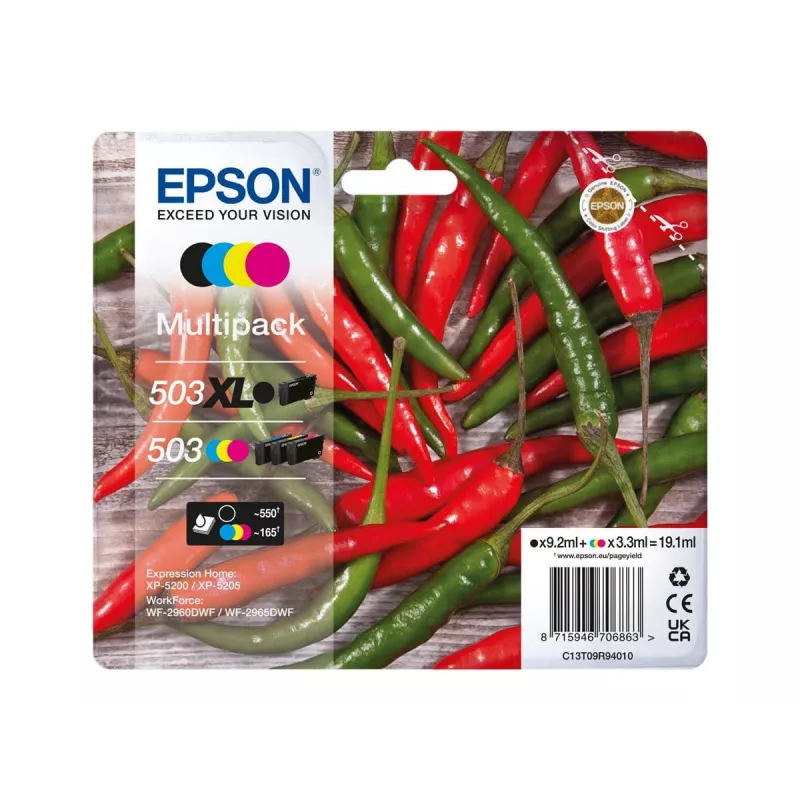 Epson 503 XL rašalo kasetė 4 vnt. Originali didelės talpos (XL) juoda, žydra, purpurinė, geltona