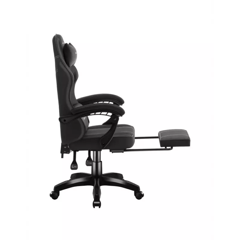 Žaidimų kėdė huzaro Force 3.7 Carbon Black – ergonomiška, aukštis reguliuojamas 107,5–116,5 cm, 5 ratai, juosmens ir kaklo pagalvėlės