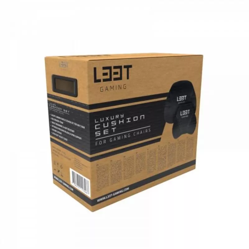 L33T Gaming 160382 Prabangus žaidimų kėdės pagalvių rinkinys, atminties putos, aksomas, itin minkštas, juodas