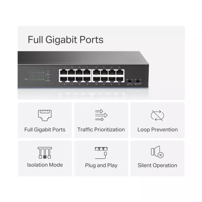 Mercusys MS116GS 16 prievadų Gigabit Ethernet tinklo jungiklis