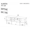 Spintelė televizoriui Cama Meble ALMERA 180,5×42×52,5 cm riešutas/kšmyras su juodu elektriniu židiniu