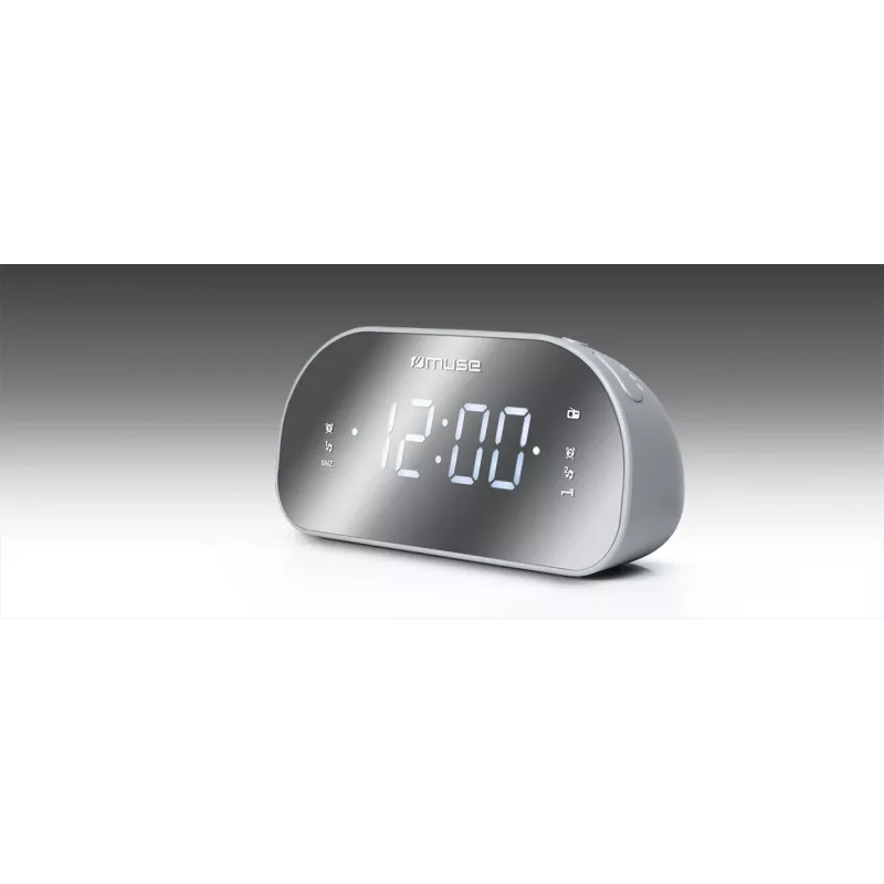 Radijo laikrodis Muse M-170CMR – skaitmeninis radijo laikrodis su 1.2 colio LED ekranu, FM imtuvu, maitinimas 230 V, AAA atsarginė baterija, veidrodinis/baltas
