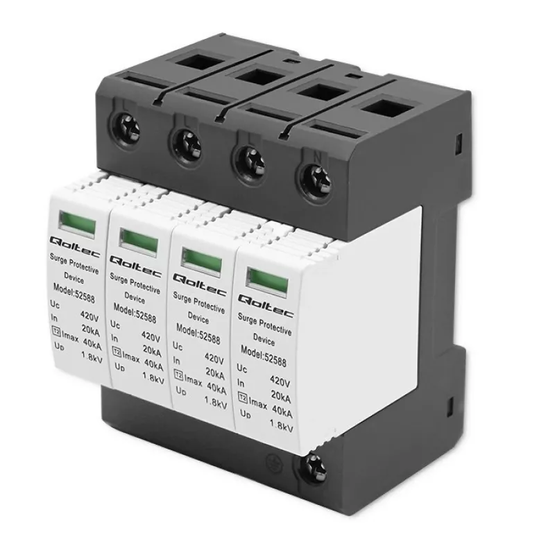 Apsaugos nuo viršįtampių įrenginys QOLTEC 52588 AC 4P 420V T2 C – 4 polių kintamosios srovės viršįtampių ribotuvas, 420 V, 2 tipo