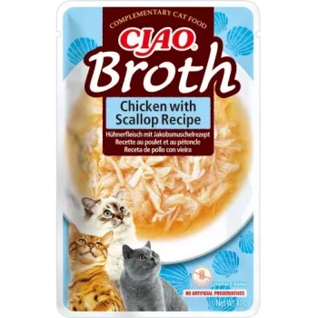 Šlapias skanėstas katėms INABA Ciao Broth Vištiena ir Jūros šukutės 40 g paketėlis