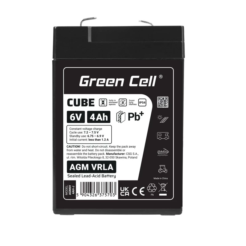 GREENCELL AGM VRLA baterija 6V 4Ah IP54