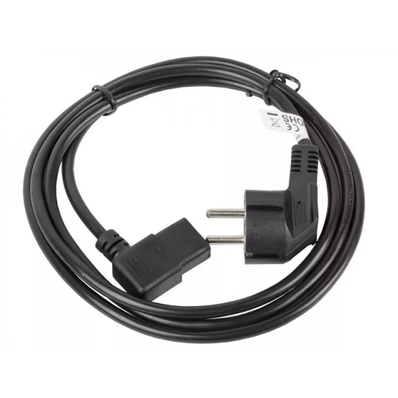 Maitinimo laidas LANBERG CA-C13C-12CC-0018-BK, 2 m, C13 jungtis prie CEE7/7, juodas, kampuotas C13