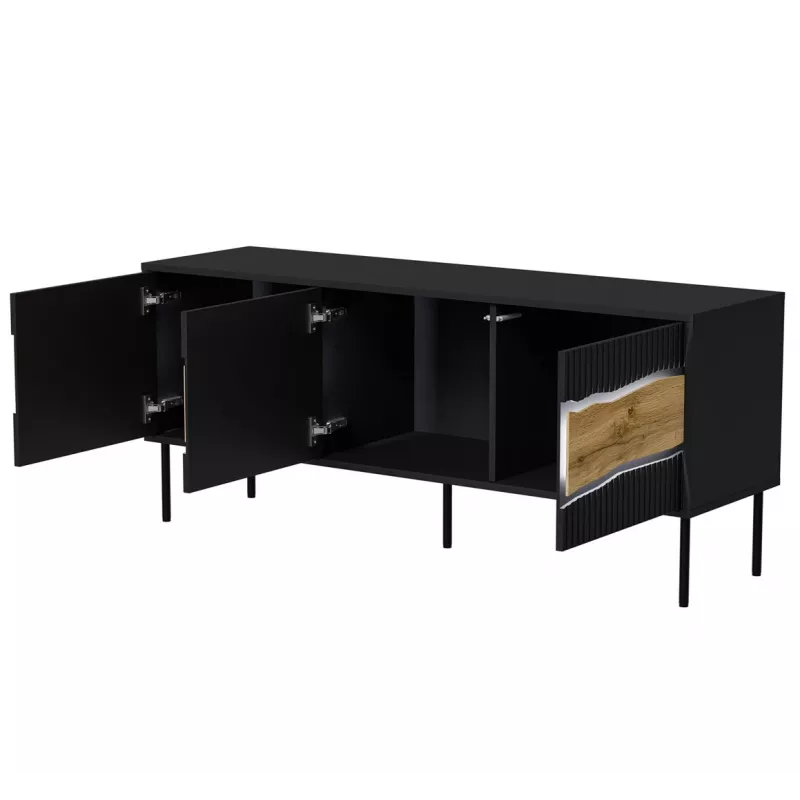 TV spintelė Cama Meble INSERTO 3D 143,5x40x61,5 cm juoda su LED, medžio drožlių plokštės viršus