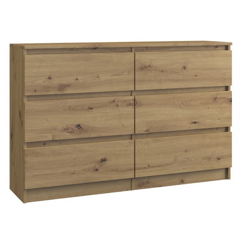 Komoda Top e shop M6 120 ARTISAN, ąžuolo spalva, 6 stalčių, 1200×300×770 mm