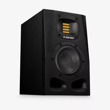 Studijiniai monitoriai ADAM AUDIO A4V juodi, 2 krypčių, 90W RMS, 4 colių žemų dažnių garsiakalbis, LED ekranas, montuojami į stelažą