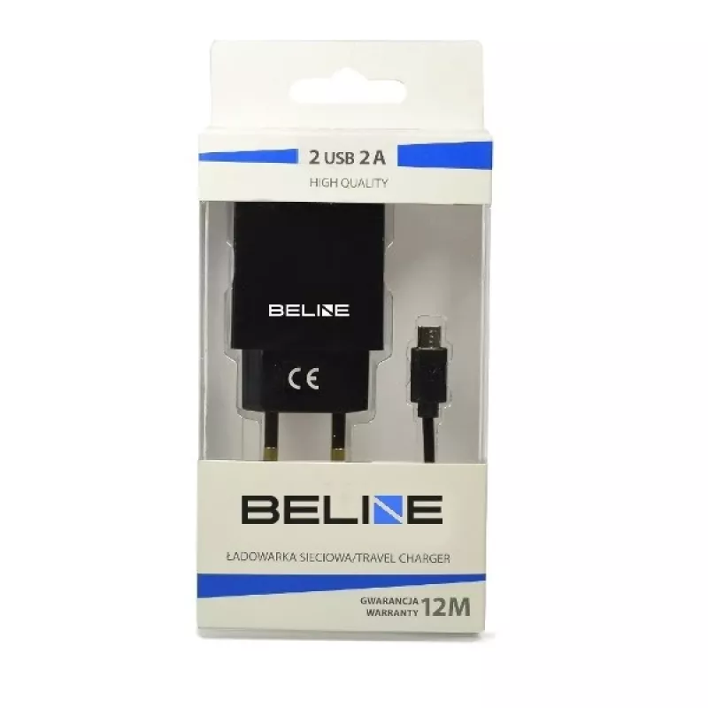Kelioninis įkroviklis Beline Beli0011 — 2× USB prievadai, microUSB kabelis, 2A išėjimas, juodas