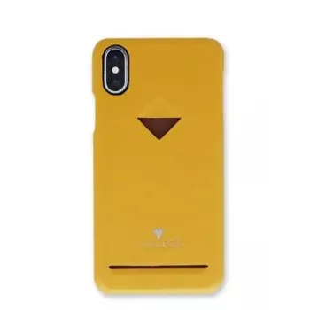 Galinis dėklas telefonui VixFox, skirtas iPhone X/XS, garstyčių geltona, su kortelių kišene