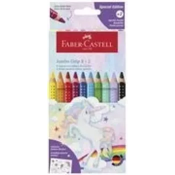 Spalvoti pieštukai Faber-Castell Einhorn Jumbo Grip — 10 vienetų, didelė trikampė rankena, minkštas šerdis