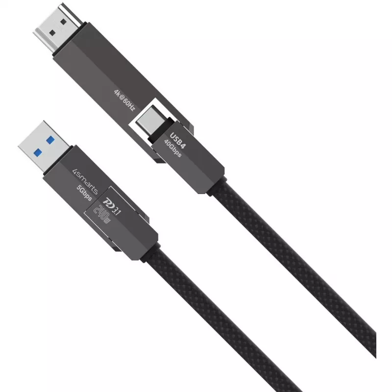 USB4 HDMI kabelis 4smarts ComboCord 240W 1,5 m – USB4 į HDMI, 240W galios tiekimas, 1,5 m ilgio