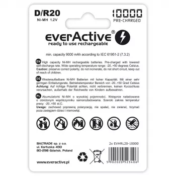 Įkraunama baterija everActive EVHRL20-10000 D NiMH 1,2 V 2 vnt.