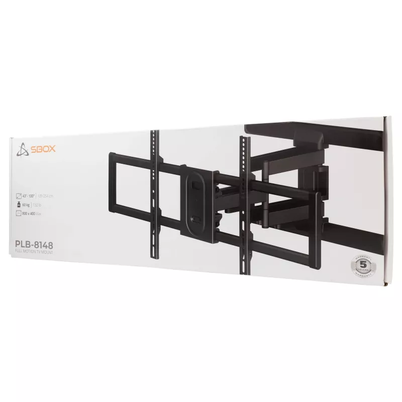 SBOX PLB-8148 TV kronšteinas prie sienos su pakreipimu ir pasukimu, 43-100 colių, 60 kg, VESA 800x400