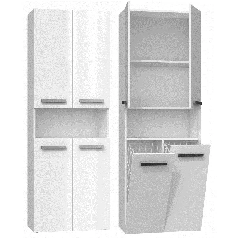Laisvai pastatoma vonios kambario spintelė NEL 2K DK BPOŁ – balta, 3 lentynos, 600×300×1740 mm