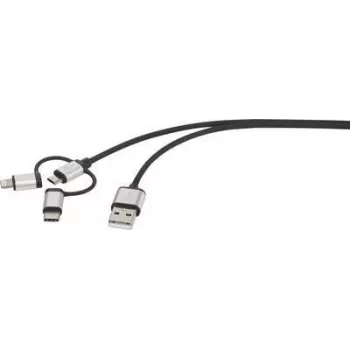 Renkforce USB kabelis USB 2.0 USB-A kištukas, USB-C™ kištukas, USB-Micro-B kištukas, Apple Lightning kištukas 1,00 m tamsiai pilka su apvyniojimu (RF-3335108)