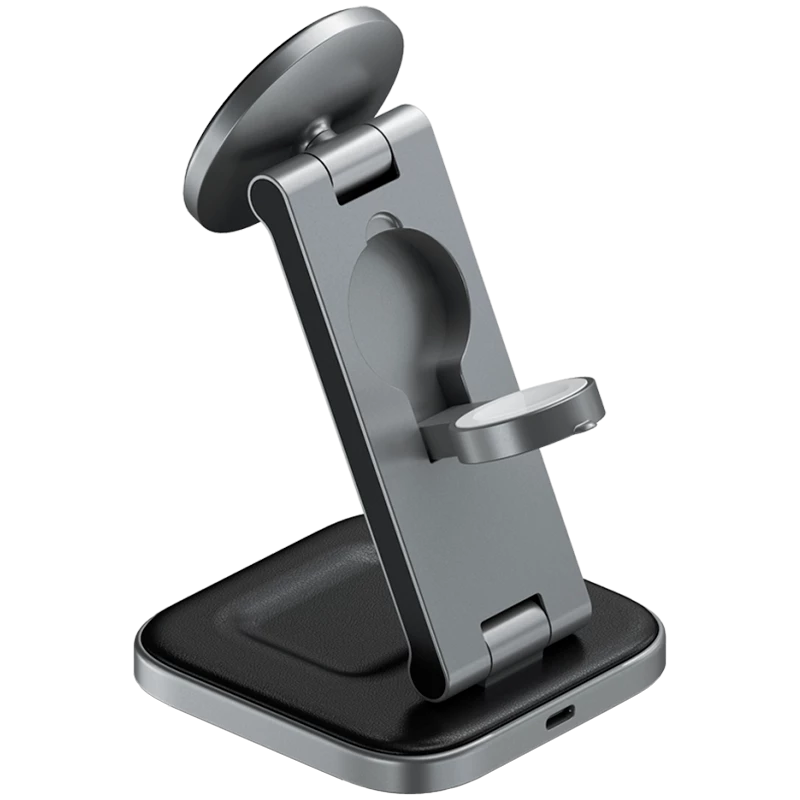 SATECHI 3-in-1 Sulankstomas Qi2 belaidis įkrovimo stovas (Space Gray) su A, C, G kištukais
