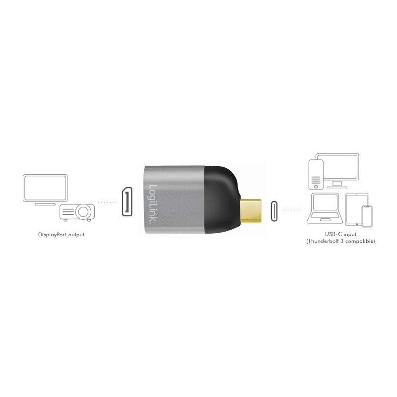 LogiLink CUA0204 USB-C į DisplayPort adapteris (keitiklis) juodai pilkas