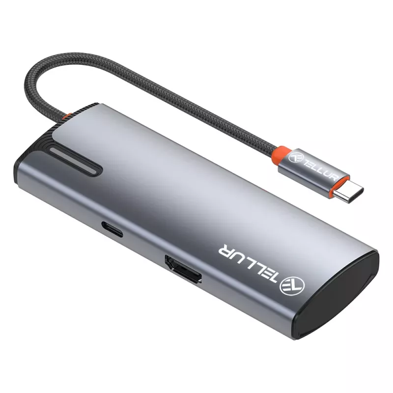 USB-C šakotuvas Tellur TLL321061 su PD 3.0 100W, HDMI išvestimi ir 3× USB 3.0 prievadais