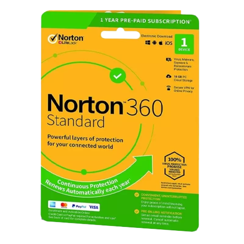 Norton 360 Standard | 1 Įrenginys | 1 Metai | 10 GB Debesų Saugykla | ES | NE Prenumerata