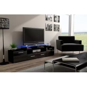 Cama TV stovas EVORA 200 juodas/juodas blizgus