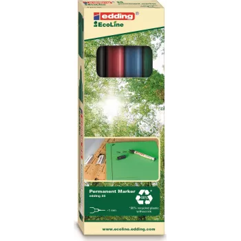 EDDING EcoLine 25 rašiklis – juoda, mėlyna, žalia, raudona – apvalus antgalis – 1 mm – įvairiaspalvis