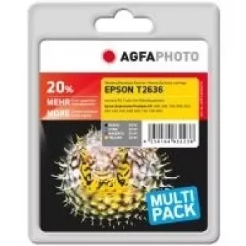 Rašalo kasečių rinkinys AgfaPhoto APET263SETD – juoda 14 ml, žydra/magenta/geltona 12 ml, išeiga 2600 puslapių (spalvotas)
