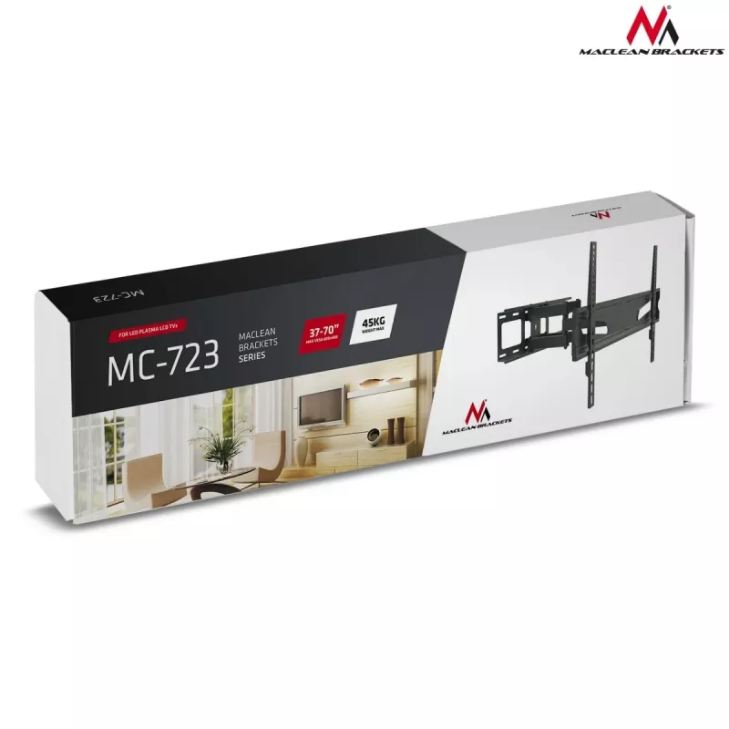 Maclean MC-723 B – sieninis laikiklis ekranui 37-70 colių, 600x400 VESA, iki 40 kg, juodos spalvos