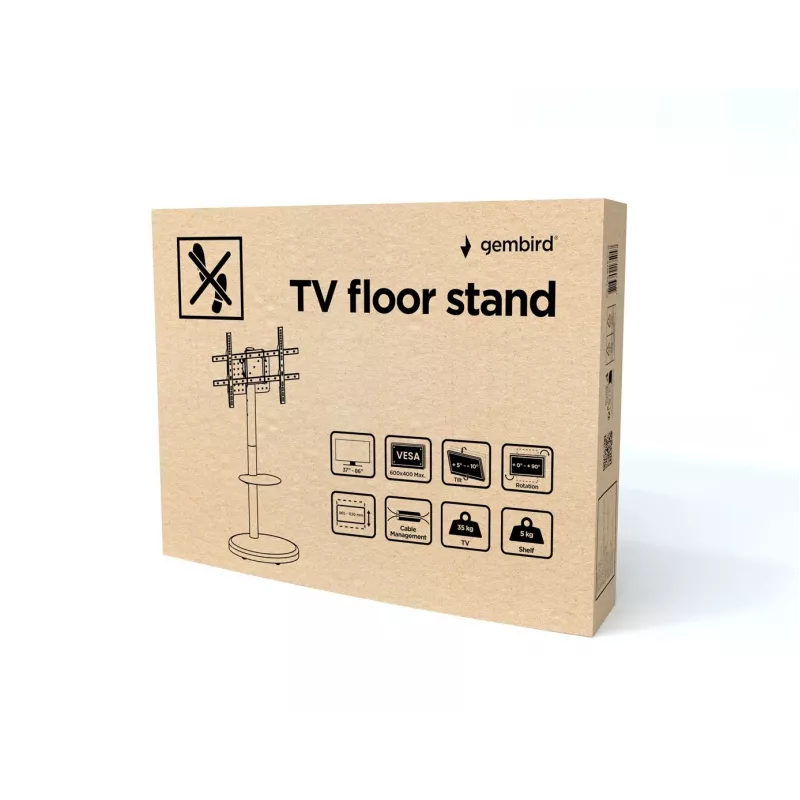 Grindinis TV stovas GEMBIRD TVS-86TR-01-W 37–86 colių televizoriams, baltas, pasukamas ir pakreipiamas, VESA 200x200–600x400, maks. apkrova 50 kg