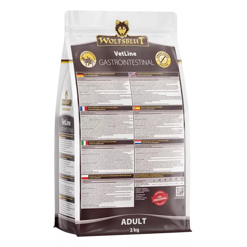Sausas šunų ėdalas Wolfsblut VetLine Gastrointestinal Duck 2 kg – veterinarinė dieta virškinimo sistemai