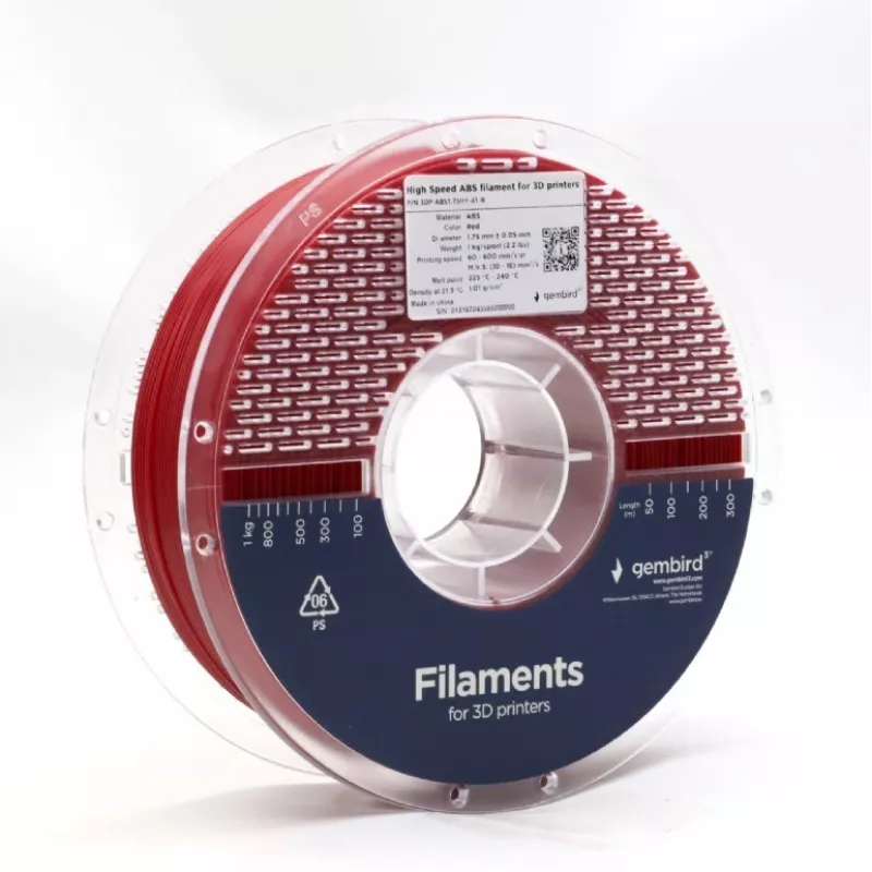 GEMBIRD ABS 3D spausdinimo filamentas 1,75 mm Raudonas 1 kg
