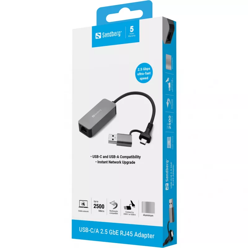 USB-C/A adapteris SANDBERG 136-68 su 2,5 GbE RJ45 eterneto prievadu