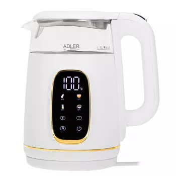 Elektrinis virdulys Adler AD 1305WG – 1.7 L, 2200 W, stiklas/plastikas, baltas/auksinis/permatomas